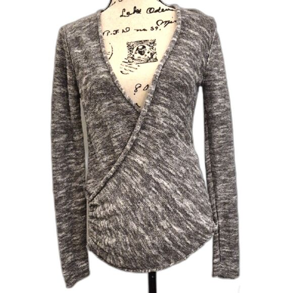 Free People Gotham Faux Wrap Top Sweater S Deep V Neck Knit Pullover Slouchy - Picture 1 of 11